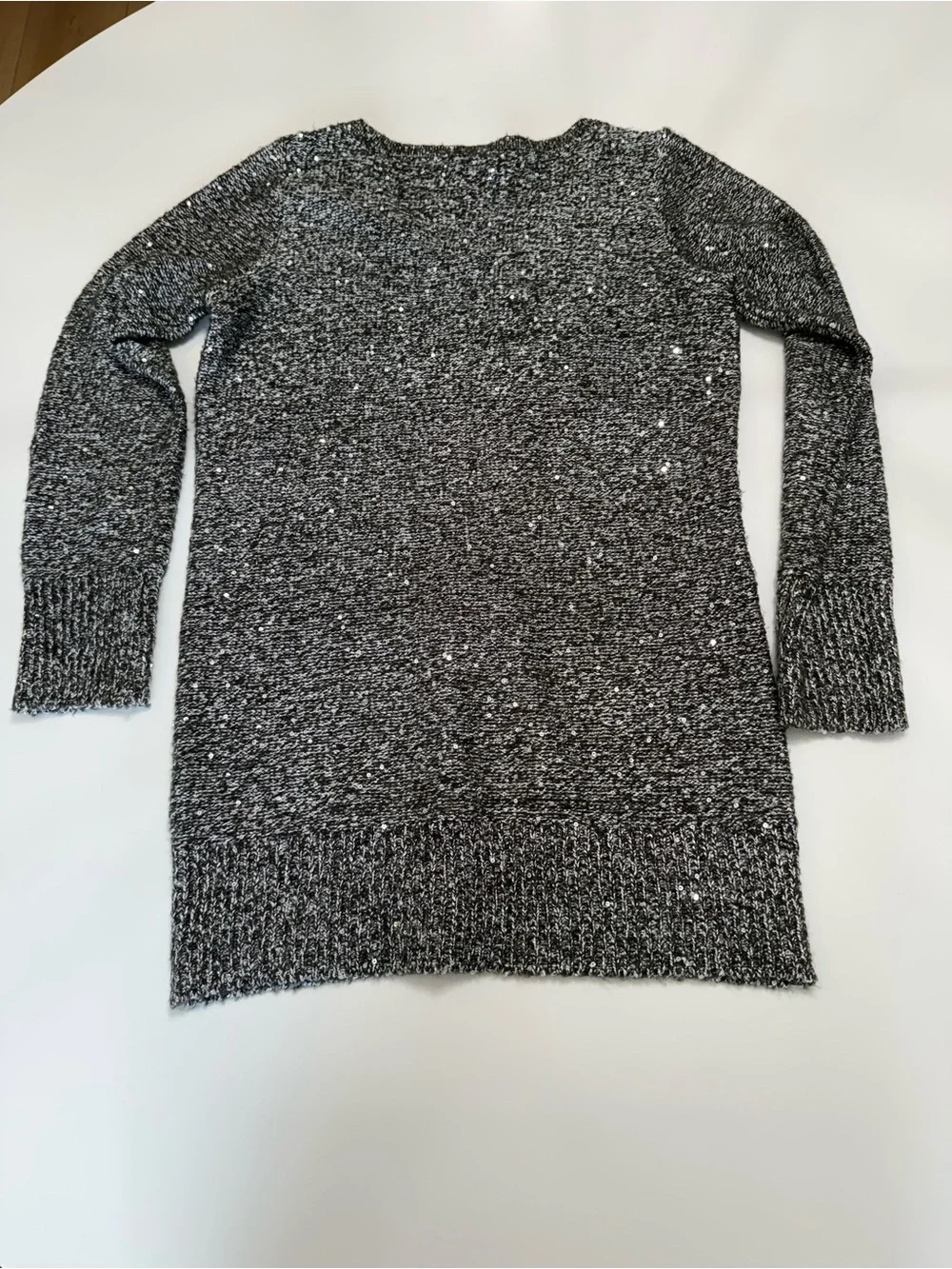 White House Black Market Charcoal V-Neck Speckled Knit Sweater